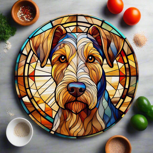 Airedale Terrier Circular Glass Suncatcher Worktop Saver